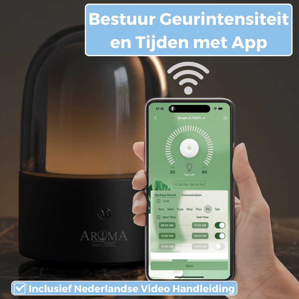 AromaDiffusing Mood met voorbeeld van de appbediening