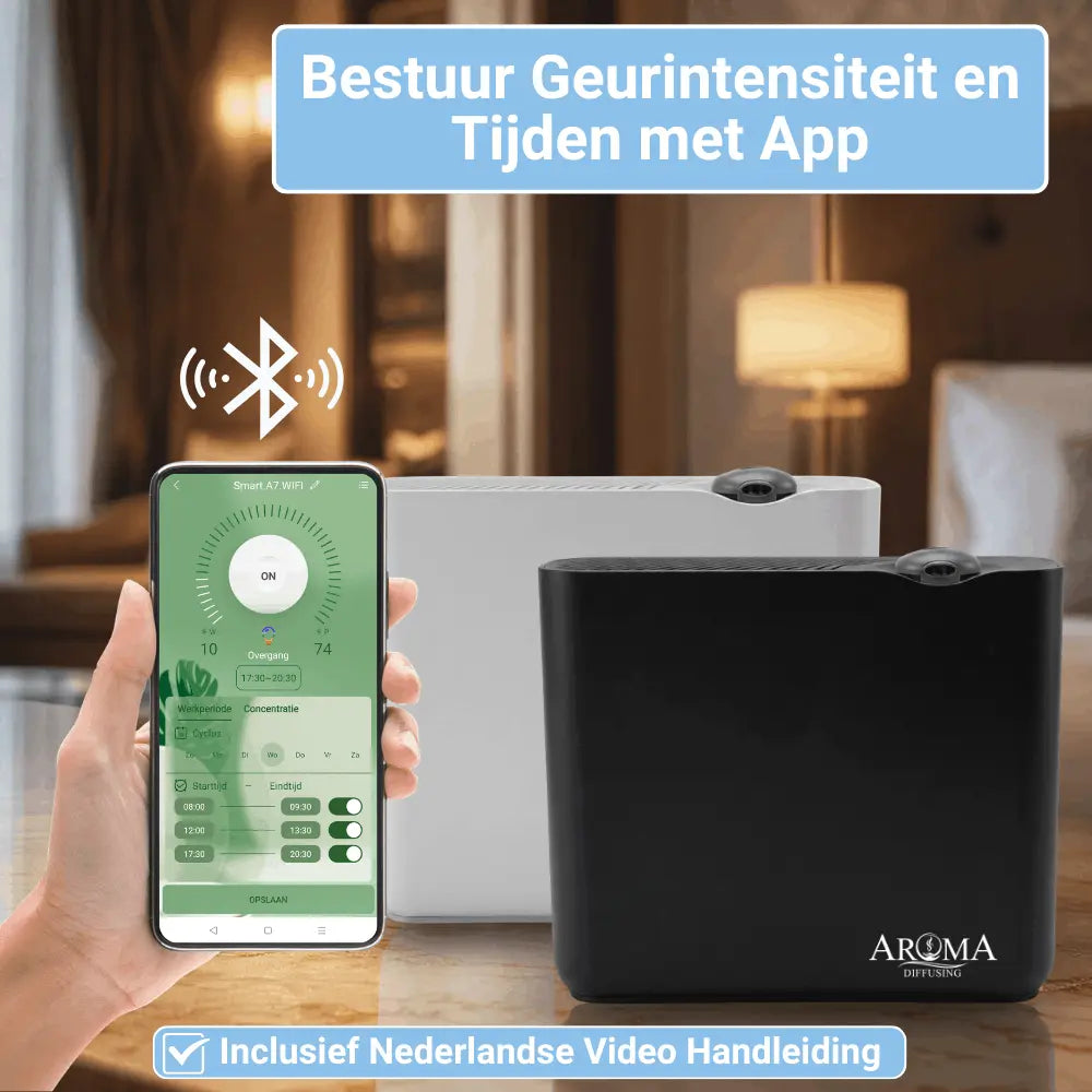 AromaDiffusing Smart met voorbeeld van de appbediening