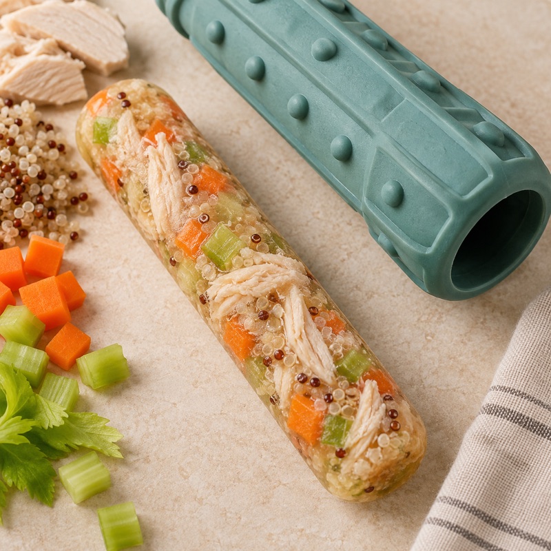 Inspiratiebeeld van een bevroren bouillonstick met kip, quinoa, wortel en bleekselderij